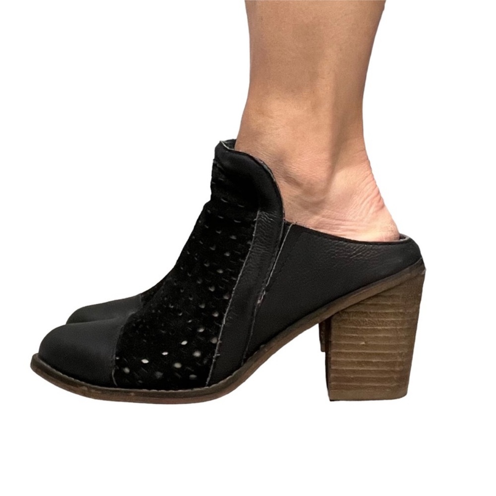 Diba True Black Perforated Leather Mules Clogs